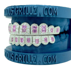 Pink Sapphire VVS Moissanite Diamond Grillz